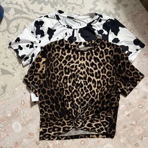 Leopard and Cow Print Twist Front Tops